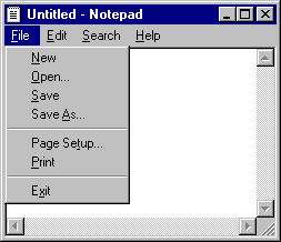 Notepad with File menu selected